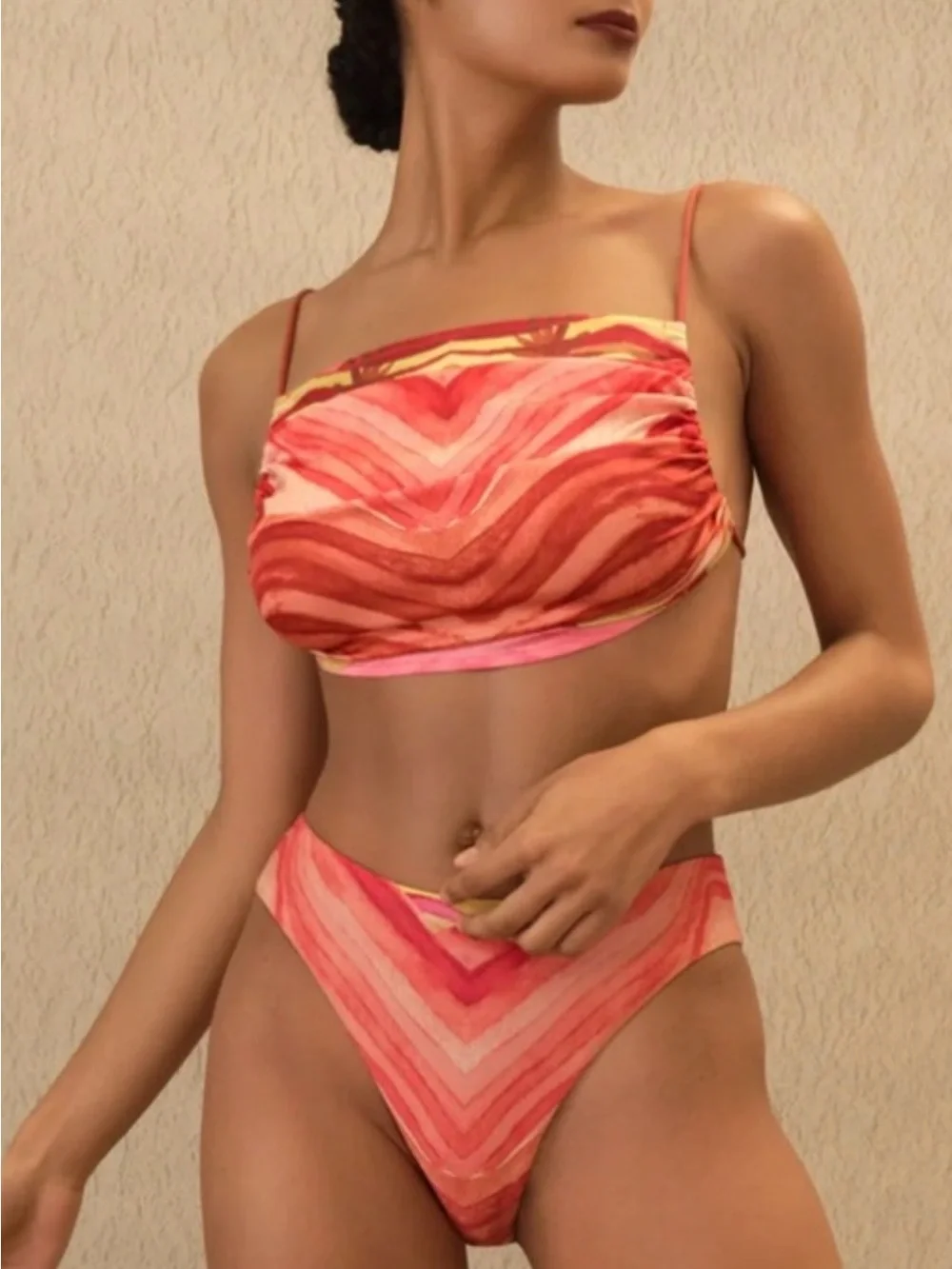 Andrea Iyamah AIKO CROP TOP in sunset Print / Abstract swim bikini top new